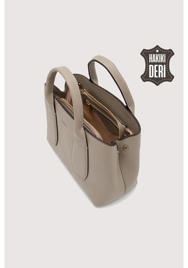 Hakiki Deri Kadın El Çantası Vizon Smr9226 Vizon