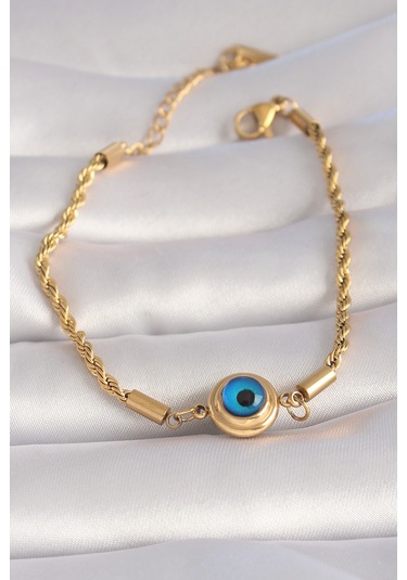 Ezoconcept 316l Çelik Gold Renk Burgu Zincir Nazar Boncuk Model Kadın Bileklik