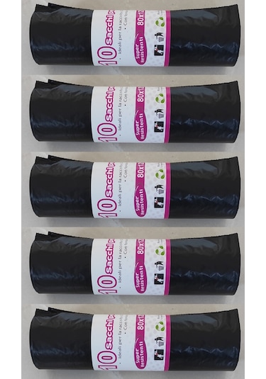 Siyah Çöp Poşeti 80x120 Cm 10'lu Rulo, 5 Rulo 50 Adet