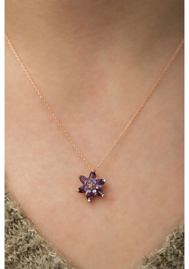 925 Ayar Gümüş Taşlı Lotus Çiçeği Kadın Kolye