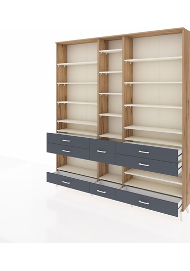 Arges Dolap 19 Raflı 8 Çekmeceli 220x30x243 Çam-aytaşı/antrasit Aytası/antrasıt