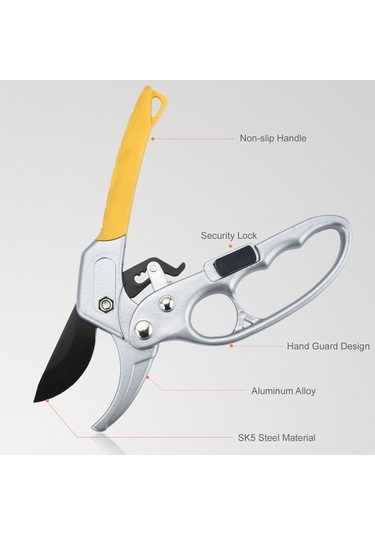 Pazly Çelik Bıçaklı Budama Makasları - Ergonomik Saplı Bahçe Makası, Bonsai Kesici, Budama Makası