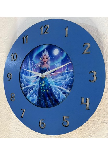Kişiye Özel İsimli Çocuk Odası Duvar Saati Epoksi Dolgulu 35 Cm Masallar Serisi Mavi - Beyaz