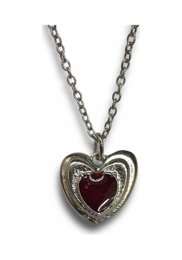 Kalp Mineli Kadın Detaylı Kırmızı Gümüş Kolye 60 Cm Zincir Çok Renkli