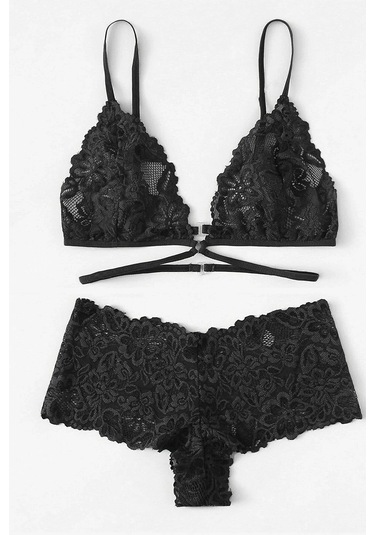 Kadın Siyah Özel Şık Sütyen Külot Takımı Siyah