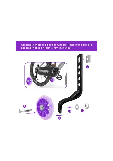 Geeroyoo Çelik Ve Plastikten Yapılmış, 7 Renk Seçeneği İle 5.3 İnç Jantlı Bisiklet Eğitim Tekerlekleri Seti Mor