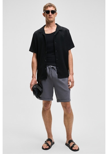 Grimelange YOURI Erkek Beli Lastikli Arka Tek Cepli Relaxed Fit Gri Şort