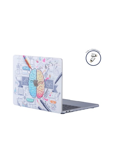 Macbook Uyumlu Air M1 Kılıf 13 İnç Beyin Desenli Brain Touchıd'li M1 Air A2337 A2179 A1932 İle Uyumlu Beyaz