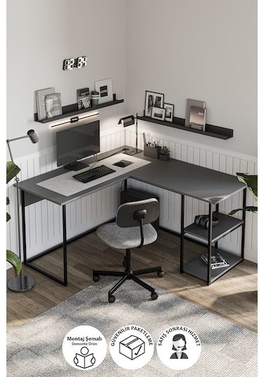 Bofigo Çalışma Masası Ofis Masası Köşe Masa Bilgisayar Masası Odin Antrasit