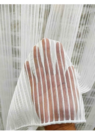 Evdepo Home Kalın Çizgili Tül Perde Ekru