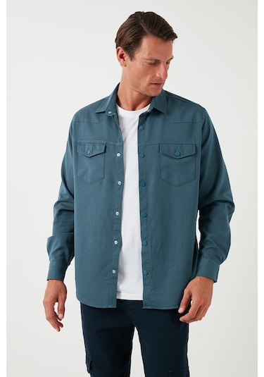 Buratti Pamuklu Regular Fit Çift Cepli Erkek Gömlek Cf24W116927 Petrol