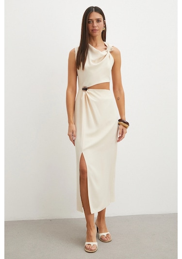 Uterpe Drapeli Cut-out Elbise Krem