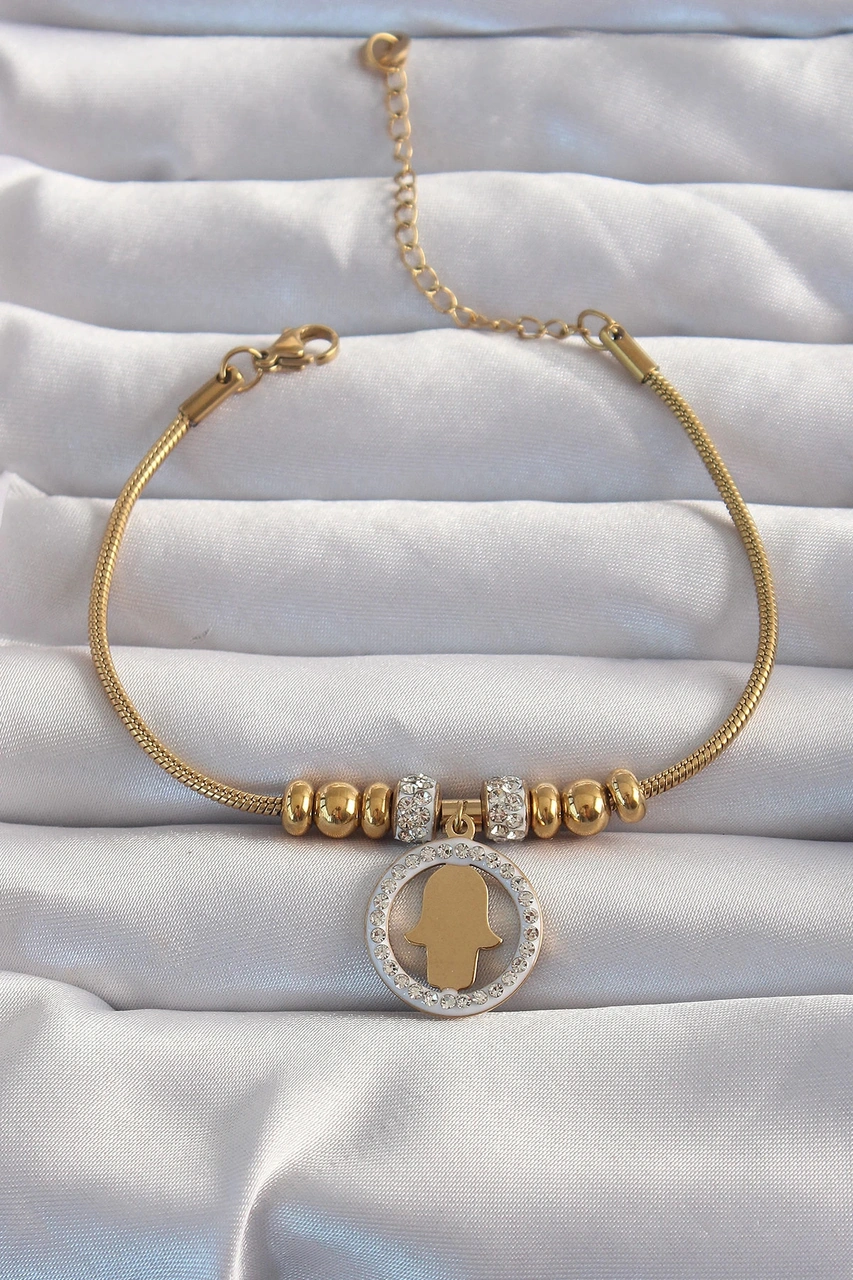Dodes 316l Çelik Gold Renk Zirkon Taş Aksesuarlı Fatma Ana Eli Bileklik Tg27bb6233 Çok Renkli