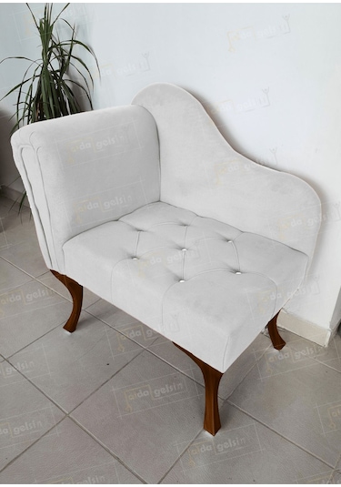 Yeni Model Tekli Köşe Koltuğu Josefin Bench Ceviz Ayak Beyaz