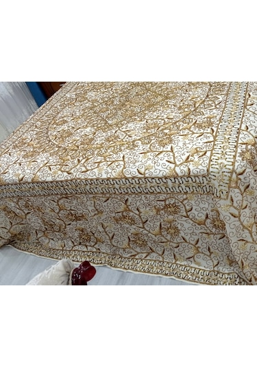 Pullu Boncuk İşlemeli Otantik Çift Kiş Yat Örtüsü 240x270 -gold Gold