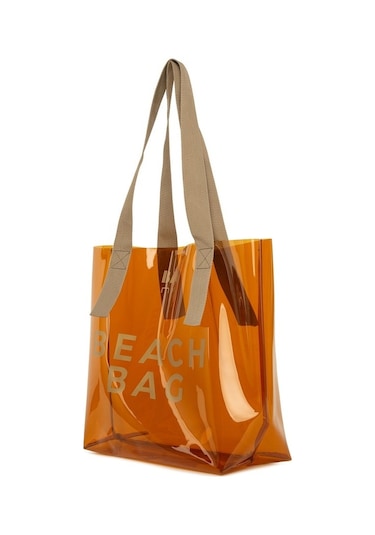 Bagmori Beach Bag Baskılı Şeffaf Plaj Çantası Vizon