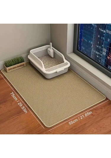 Honeybeeshop Su Geçirmez Büyük Boy Çift Katmanlı Kedi Tuvalet Matı Beige Color L 29 53x21 65 İnç Yıkanabilir Kaymaz Kokuya Dayanıklı