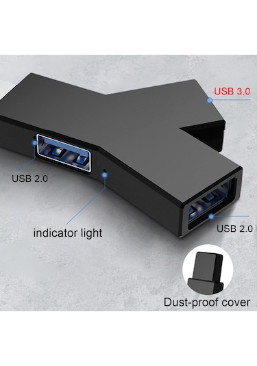 Usb Hub, 3 Portlu Ayırıcı Hub 2 Usb 2.0 + Usb 3.0 Adaptörü Pc, Dizüstü Bilgisayar, Fare, Klavye, Usb Flash Sürücü, Mobil Sabit Disk Ve Daha Fazlası İçin - Siyah