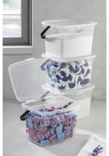 Vienev 4lü 4 Litre Toz Tablet Deterjan Saklama Kabı - Deterjan Kutusu, Toz Tablet Deterjan Kabı Beyaz