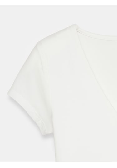 Dilvin 32840 V Yaka Basic T-shirt-ekru