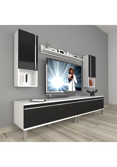 Decoraktiv Eko 5200ta Mdf Krom Ayaklı Tv Ünitesi Tv Sehpası Beyaz - Siyah