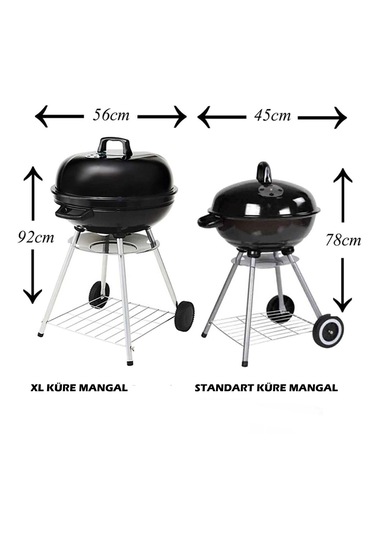 Xl Boy Kömürlü Küre Mangal Kapaklı Mangal 56cm Tekerlekli Yuvarl