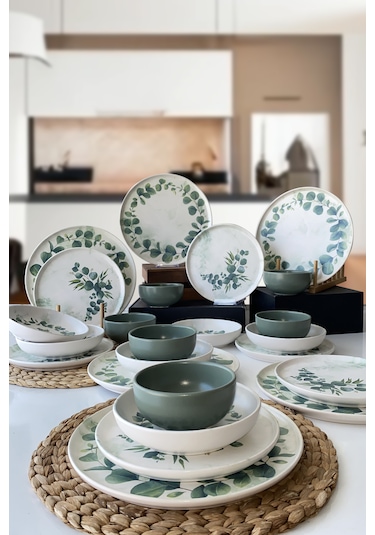 Keramika Okaliptus 24 Parça 6 Kişilik Yemek Takımı Yeşil