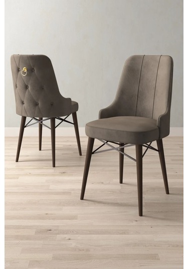 Mitra Serisi, 6 Adet Cappucino Mutfak Sandalyesi, Ceviz Gürgen Ayak, 1. Sınıf Babyface Kumaş