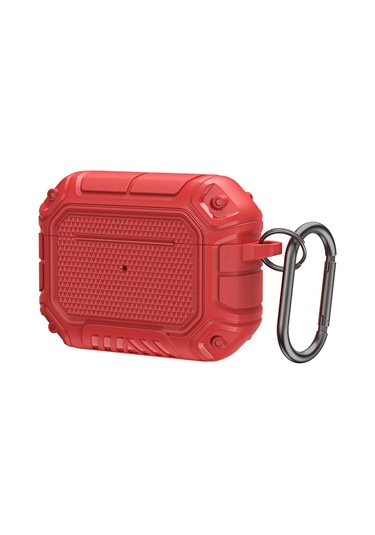 Airpods Uyumlu Pro İçin Kancalı Diamond Shield Mecha Tpu + Pc Kulaklık Koruyucu Kılıf Kırmızı