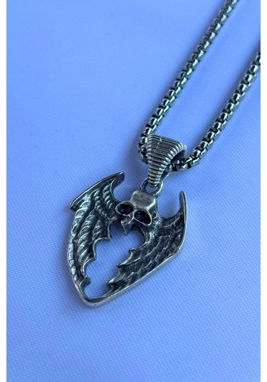 Yarasalı El İşçiliği Paslanmaz Çelik Zincir Erkek Kolye Gümüş