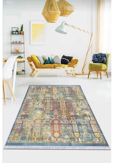 Çok Renkli Vintage Dokuma Pamuk Taban Kaymaz Kilim Klm287