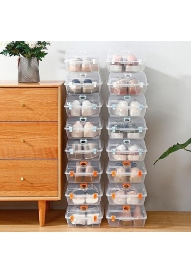 Novahub Turuncu Plastik Ayakkabı Organizatörü, Havalandırma Delikli, Şeffaf, Yerden Tasarruf, Ev İçin L Boyutu Turuncu