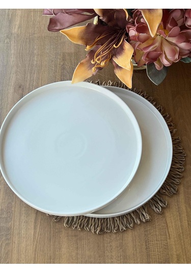 Porselen Yuvarlak Sunum Tabak 2'li Beyaz