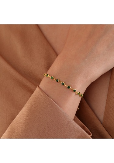 Queen Silver Jewelry 925 Ayar Gümüş Yeşil Renk Geçişli Zirkon Taşlı Tamtur Bileklik Altın