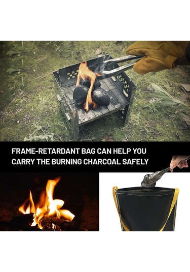 Moveevo Geniş Kapasiteli 29x32 Cm Silikon Yangın Engelleme Çanta, Mangal Kömürü Saklama Ve Sönümleme, Nylon Eldivenli Kamp Çadır Malzemeleri Depolama Torbası Siyah