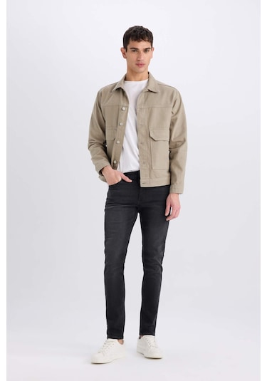 DeFacto %100 Pamuk Slim Fit Dar Kesim Düğmeli Cepli Mevsimlik Baharlık Jean Ceket B8155AX25SPKH465