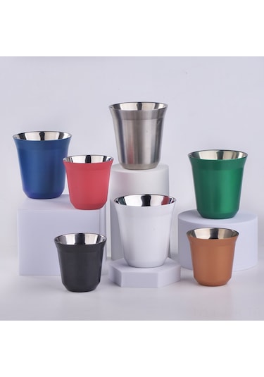 Paslanmaz Çelik Kahve Fincanı Paslanmaz Çelik Isı Yalıtımlı Metal Kupa Çift Katmanlı Kahve Fincanı Evde Kahve İçin Altın