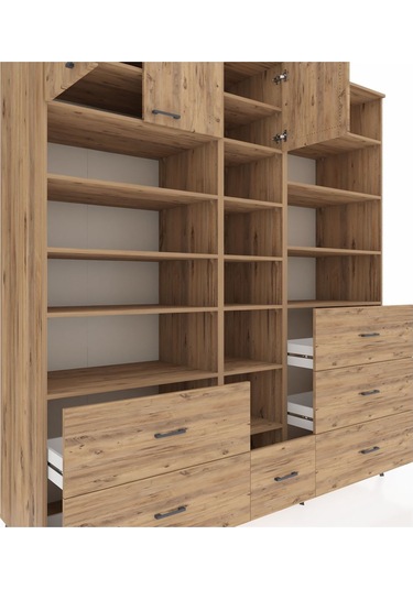 Kronos Dolap 17 Raflı 6 Çekmeceli 3 Kapaklı 220x59x243 Çam-çam/çam Atlas Çam/atlas Çam