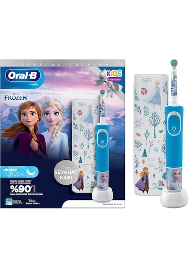 Oral-B D100 Vitality Frozen Özel Seri Çocuklar İçin Ekstra Yumuşak Şarj Edilebilir Diş Fırçası + Seyahat Kabı