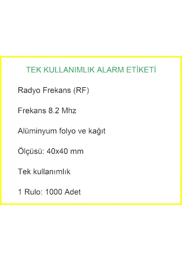 4x4 Cm Barkodlu Alarm Etiketi Rf Radyo Frekans 1 Rulo: 1000'li Rulo