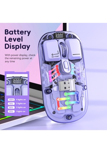 Springsun Şeffaf Kablosuz Fare - Çift Modlu 2.4g+bluetooth, Rgb Aydınlatma, 1600 Dpı, Sessiz Tuşlar H118