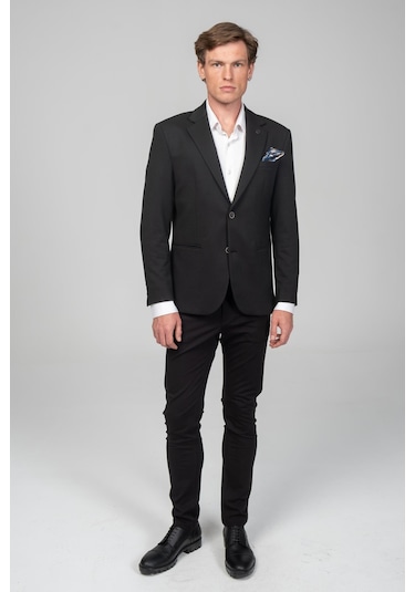 Cekmon Erkek Astarlı Çift Yırtmaçlı Örme Esnek Kumaşdan Yakası Ve Mendili Detaylı Klasik Ceket Çeşitli Çok Renkli