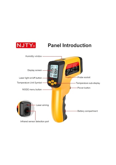 Boatshop1 Jd-05 Njty Kızılötesi Termometre Uçlu Temasız Sıcaklık Ölçümü 50 800 C K Tipi Termokupl Endüstriyel Otomotiv