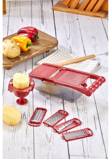 Cooker 5 Bıçaklı Hazneli Lüx Paslanmaz Çelik Rende Ckr3379-kırmızı Kırmızı