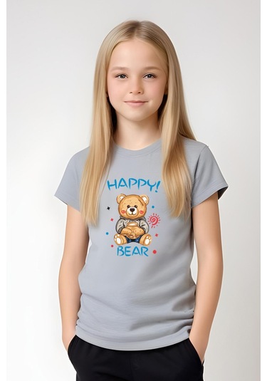 Fyk Kids Kız Çocuk Baskılı Happy Bear Bel Detayı Lastikli Alt-üst Pijama Takımı Gri
