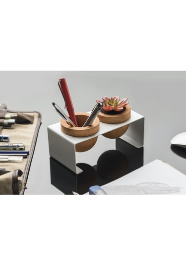 Halohope Metal Stantlı 2'li Skulent Saksısı Beyaz Saksılık