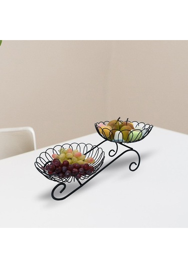 Suntek 2 Katmanlı Metal Meyve Sepeti Yerden Tasarruflu Siyah Siyah
