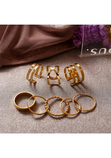 X-lady Accessories Kadın Gold 10'lu Kombin Yüzük Seti - 2897