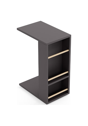 Tekerlekli Yan Sehpa Rulo Havlu Takılabilir Koltuk Sehpası C Sehpa Zigon Sehpa Antrasit Gri