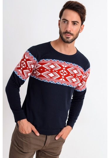 Heyss Bisiklet Yaka Desenli Lacivert Erkek Triko Kazak (380633204) Lacivert